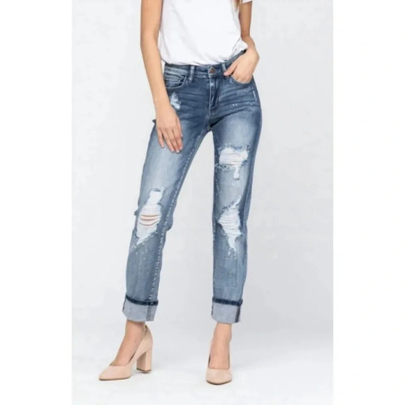 Judy Blue Boyfriend Fit Bleach Splatter Destroyed Jeans - Size 28 - Picture 1 of 9